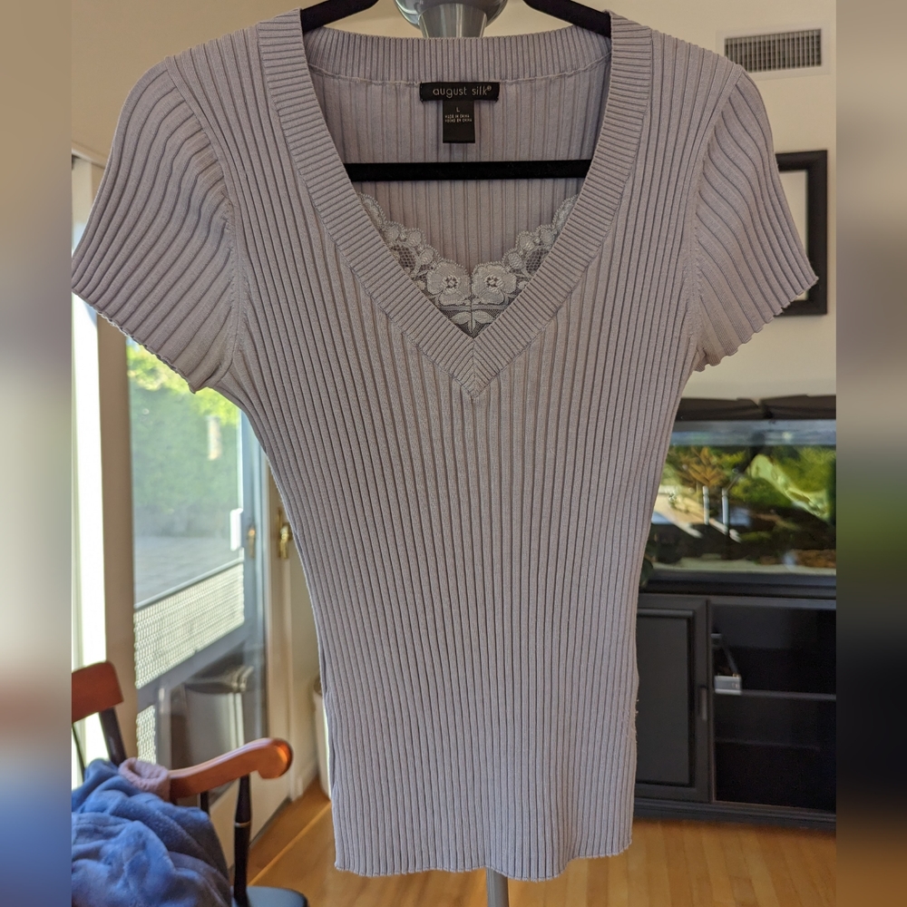 Lavender blouse with lace accent